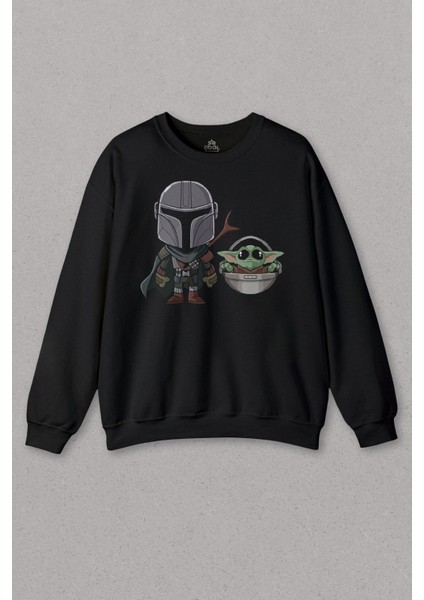 Unisex Sweatshirt Baby Yoda Mando Figür The Mandalorian Bebek Yoda Star Wars Baskılı Sweat