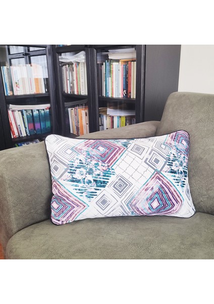 Biyeli Yastık Kırlent Kılıfı Desenlı Mor 50X30