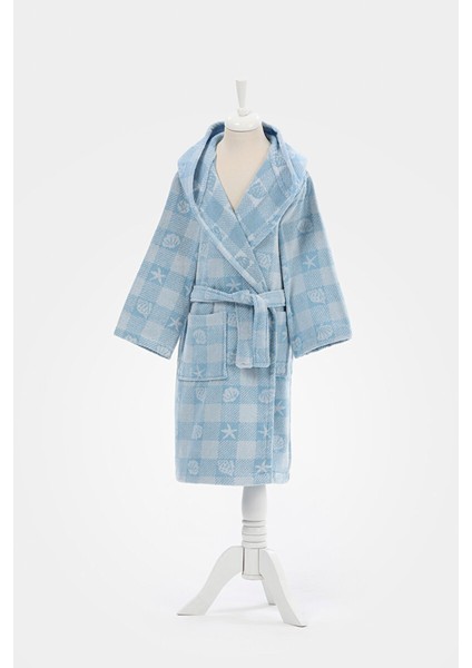 Shell Plaid Kapüşonlu Kadife Çocuk Bornozu 1/2 Yaş