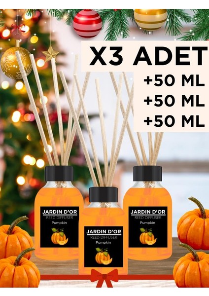 Balkabağı Çubuklu Oda Kokusu Yılbaşı Set / Pumpkin Reed Diffuser 50 ml * 3 Adet