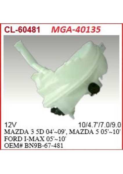 Mga 40135 Su Fıskıye Deposu Motorlu- Mazda-3 03-08 Hb Mga 40135-BN9B67481