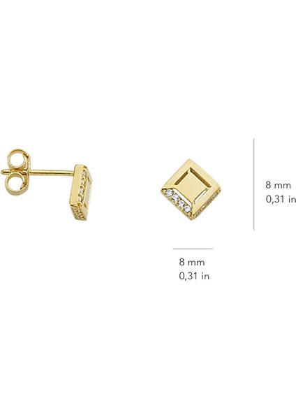 14 Ayar Altın Taşlı Kare Küpe modelleri