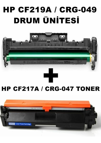 Pp Canon I-Sensys LBP-113W CRG-047 Çipli Ithal Muadil Siyah Toner 1.600 Sayfa + Hp CF219A / CRG-049 Muadil Drum Ünitesi 12.000 Sayfa 2 Li Set