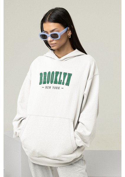 Kadın Kapüşonlu Kanguru Cepli Broklyn Sweatshirt Hoodie