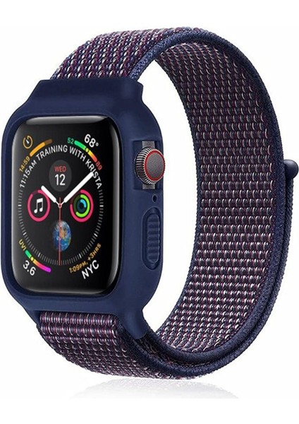 Apple Watch 41 mm Hasırlı Cırtcırtlı Kasalı Kordon 2/3/4/5/6/7/8 Azn-Kasalı