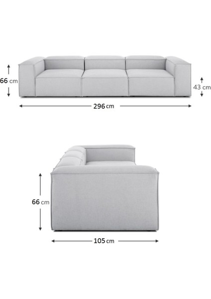 Mode Soft Üçlü Kanepe Koltuk 3 Modül Gri Keten Kumaş(Dairenize Teslim)