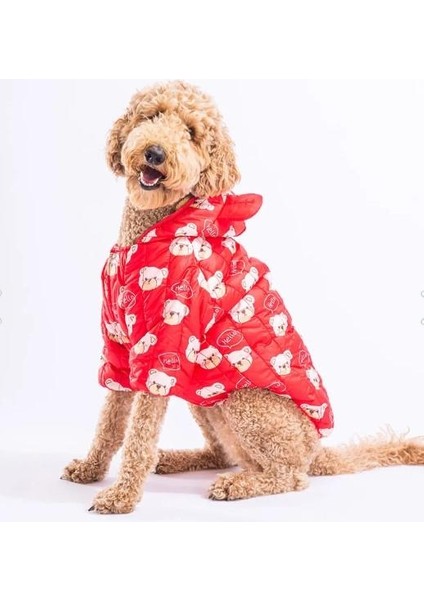 Kırmızı Teddy Peluşlu Su Itici Orta-Büyük Irk Köpek Yağmurluğu