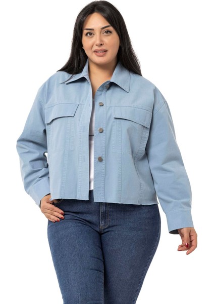 Büyük Beden Kapaklı Cepli Eteği Pis Dikişli Mavi Ceket fiyatları