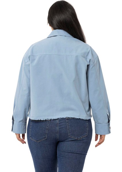 Büyük Beden Kapaklı Cepli Eteği Pis Dikişli Mavi Ceket modelleri