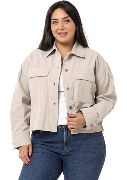 Büyük Beden Kapaklı Cepli Eteği Pis Dikişli Taş Rengi Ceket fiyatları