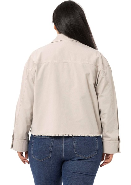 Büyük Beden Kapaklı Cepli Eteği Pis Dikişli Taş Rengi Ceket modelleri