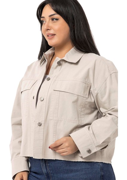 Büyük Beden Kapaklı Cepli Eteği Pis Dikişli Taş Rengi Ceket fırsatları