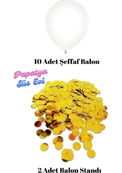 Parti Uzmanı 10 Adet Gold Konfetili Şeffaf Balon Seti