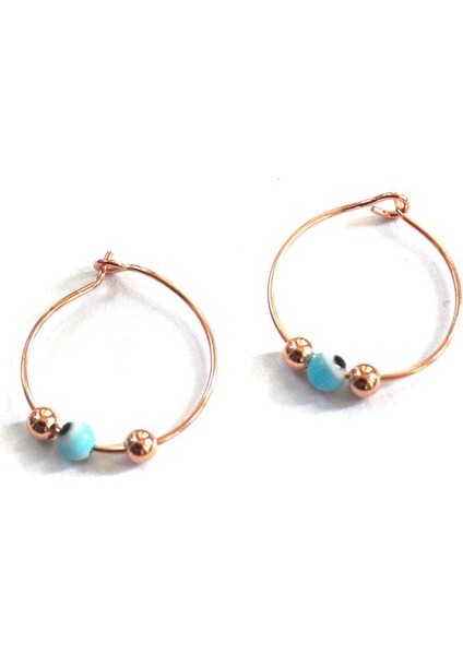 925 Ayar Rose Kaplamalı Toplu Nazar Boncuklu Gümüş Küpe