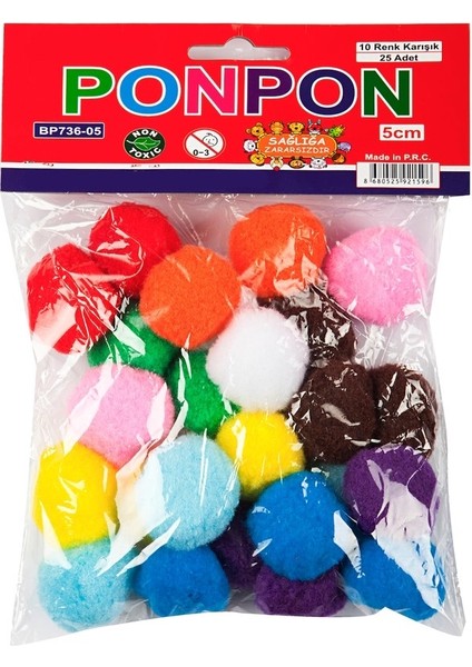 Renkli Ponpon 5 cm 10 Renk / 25'li Poşet