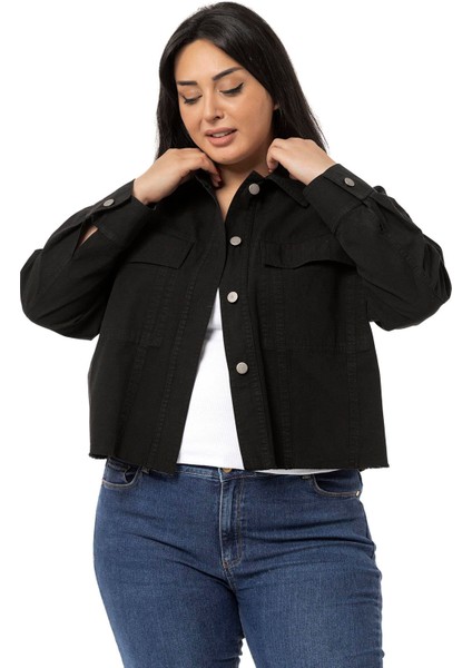 Büyük Beden Kapaklı Cepli Eteği Pis Dikişli Siyah Ceket fiyatları