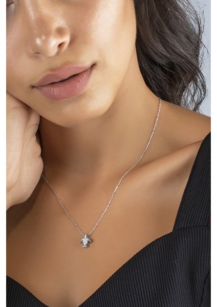925 Ayar Swarovski Taşlı Penguen Rodyum Kaplamalı Gümüş Kolye