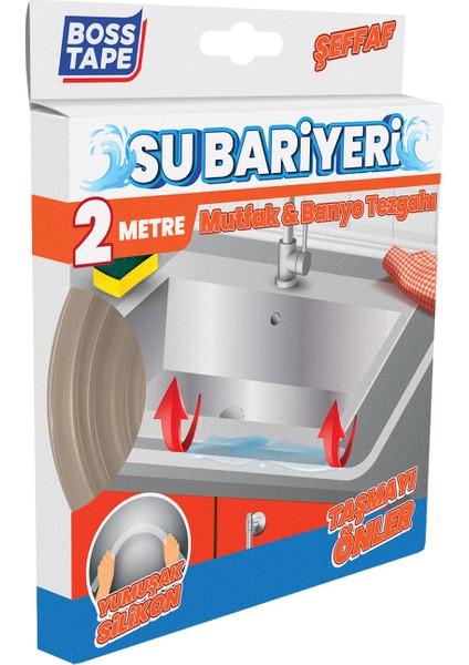 Mutfak Banyo Tezgahı Su Kesici Yapışkanlı Bariyer 2 Metre Şeffaf