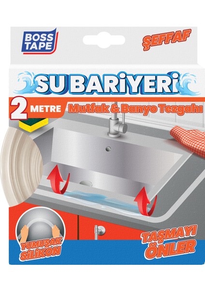 Mutfak Banyo Tezgahı Su Kesici Yapışkanlı Bariyer 2 Metre Şeffaf