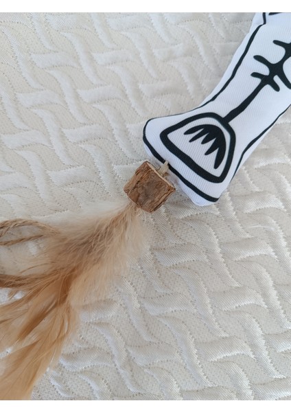 Puf Balık Kedi Oyuncağı Ahşap Saplı Olta