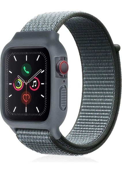 Apple Watch 38 mm Hasırlı Cırtcırtlı Kasalı Kordon 2/3/4/5/6/7/8 Azn-Kasalı