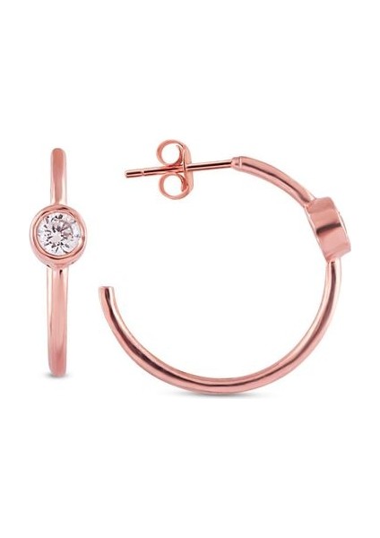 925 Ayar Rose Kaplamalı Beyaz Tek Taşlı 2 cm Top Halka Gümüş Küpe