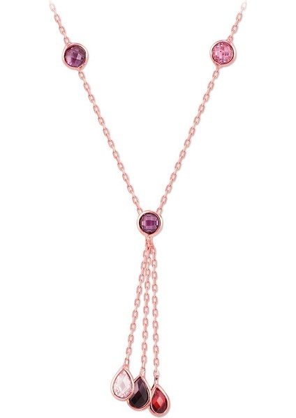 925 Ayar Rose Kaplamalı Sallantılı Renkli Zirkon Taşlı Zarif Gümüş Kolye