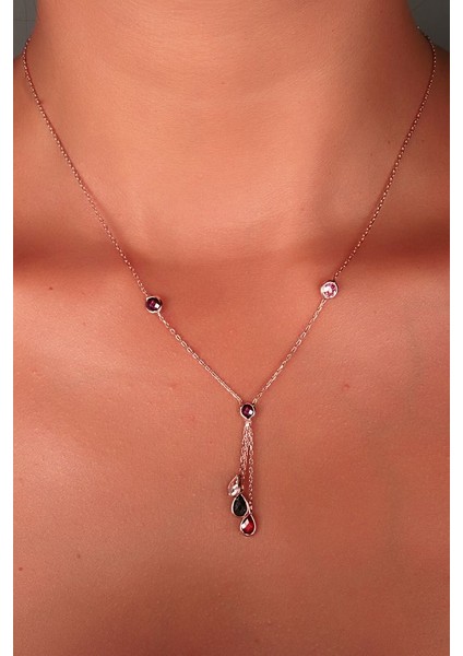 925 Ayar Rose Kaplamalı Sallantılı Renkli Zirkon Taşlı Zarif Gümüş Kolye fiyatları