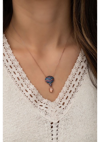 925 Ayar Rose Kaplamalı Multicolour Taşlı Kapadokya Balon Gümüş Kolye