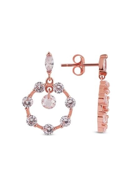 Zirkon Taşlı Yuvarlak Sallantılı Gümüş Küpe