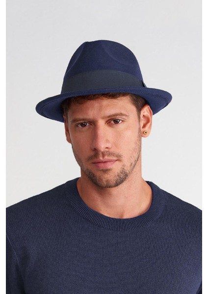 Erkek Lacivert Keçe Trilby Fötr Şapka