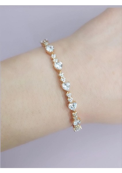 Xuping Heart Baguette Gold Bileklik (Kalınlık: 4 Mm/uzunuk: 16-18 Cm)