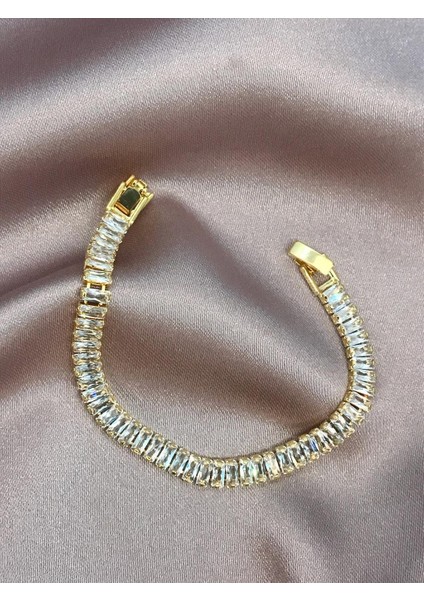Çelik 14K Zirkon Baget Gold Bileklik (Kalınlık: 6 mm / Uzunluk: 17-19 Cm) fiyatları