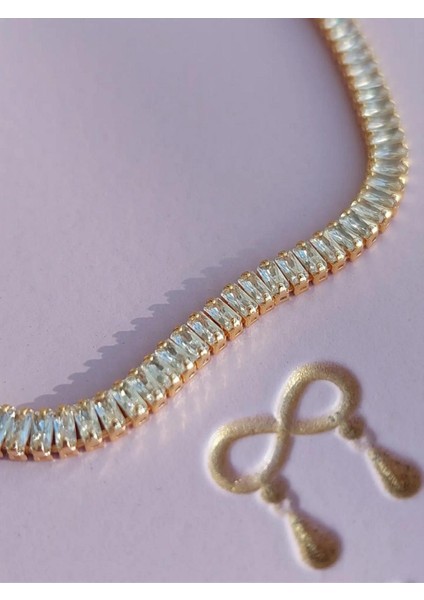 Çelik 14K Zirkon Baget Gold Bileklik (Kalınlık: 6 mm / Uzunluk: 17-19 Cm) modelleri