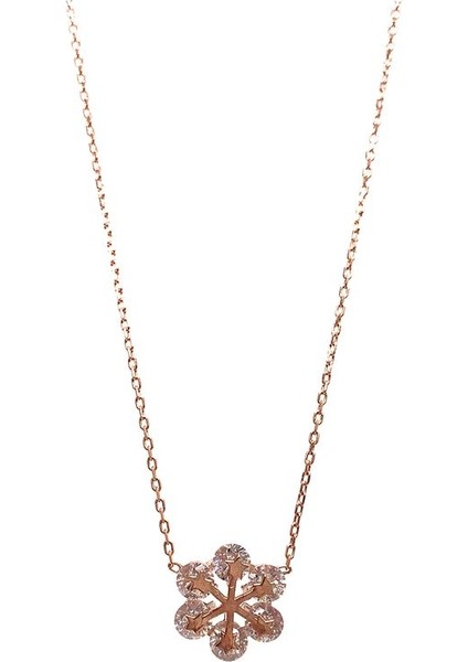 925 Ayar Rose Kaplamalı Beyaz Taşlı Çiçek Gümüş Kolye