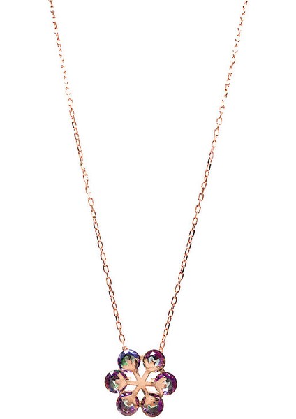 925 Ayar Rose Kaplamalı Beyaz Taşlı Çiçek Gümüş Kolye fiyatları