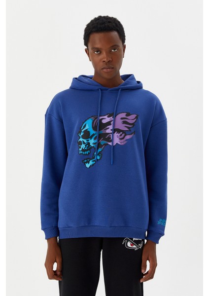 Erkek Sweatshirt Kapüşonlu Mavi M500229