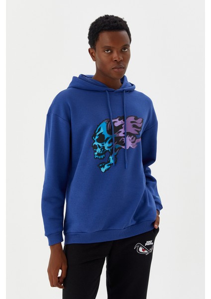 Erkek Sweatshirt Kapüşonlu Mavi M500229