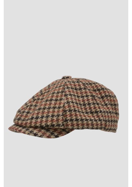 Erkek Kazayağı Desenli Yün 8 Parça Kasket Şapka