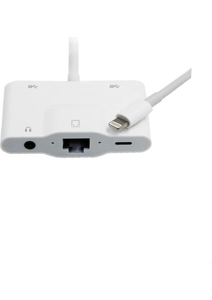 5in1 Lightning To Ethernet RJ45 2xusba Şarj Kulaklık Girişli Dönüştürücü Adaptör