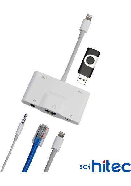 5in1 Lightning To Ethernet RJ45 2xusba Şarj Kulaklık Girişli Dönüştürücü Adaptör fiyatları