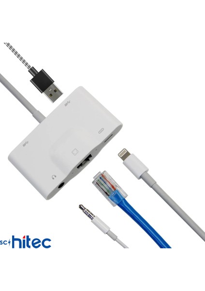 5in1 Lightning To Ethernet RJ45 2xusba Şarj Kulaklık Girişli Dönüştürücü Adaptör modelleri