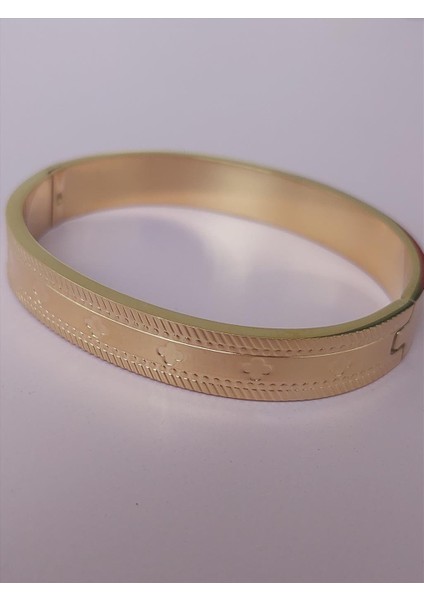 Çelik Yonca Detay Gold Kelepçe Bileklik (Çap: 6 Cm) fiyatları