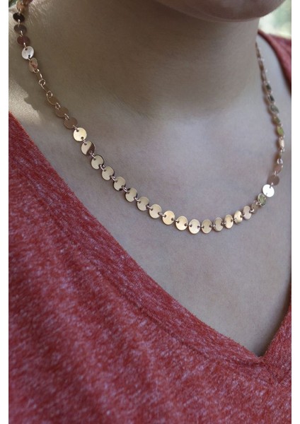 925 Ayar Rose Kaplamalı Yuvarlak Pullu Gümüş Kolye