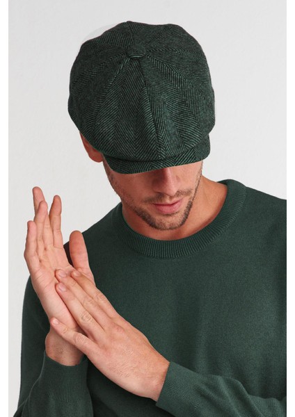 Erkek Yeşil Balıksırtı Kasket 8 Parça Blinders Şapka