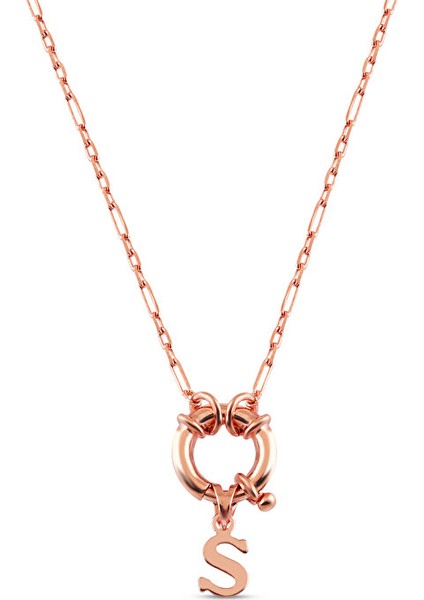 925 Ayar Rose Kaplamalı Halka Kilit Minimal Tasarım C Harf Gümüş Kolye