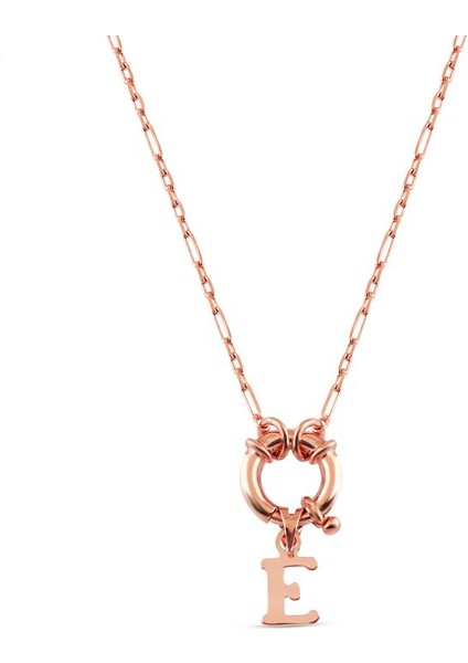 925 Ayar Rose Kaplamalı Halka Kilit Minimal Tasarım C Harf Gümüş Kolye
