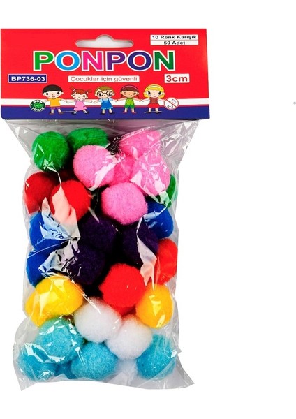 Renkli Ponpon 3 cm 10 Renk / 50'li Poşet