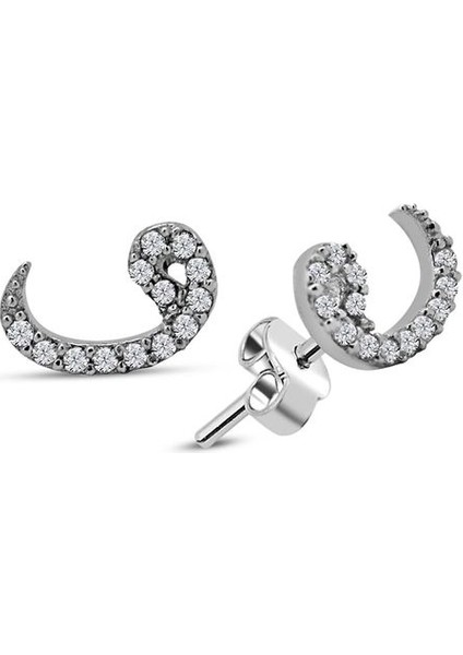 925 Ayar Rodyum Kaplamalı Vav Harfi Gümüş Küpe