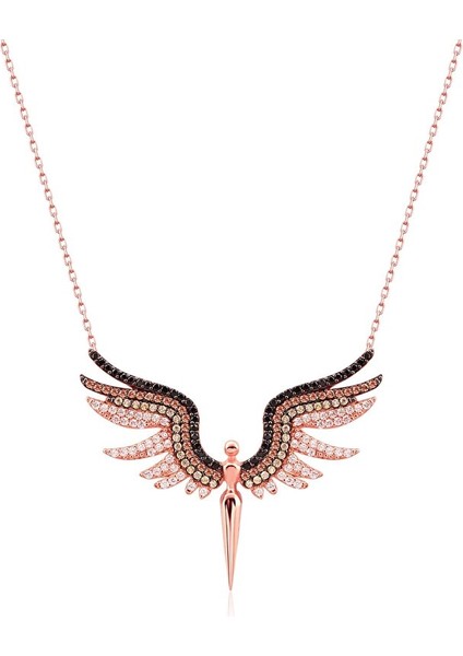 925 Ayar Rose Kaplamalı Siyah Renkli Melek Gümüş Kolye modelleri